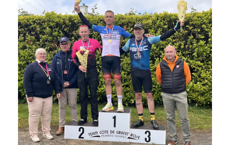 Résultats des 6/8/9 mai 2026 : 2 Champions Départemental - Sébastien Gras Access 4 et Iwan Thomas Open 2, Hervé Prud'homme Champion de France Master 7 Route, Victoire d'Antonin Gavrilovic U17 VTT à Pleumeur Bodou, Elodie Hémon et Frédéric Le Marrec à Pleu